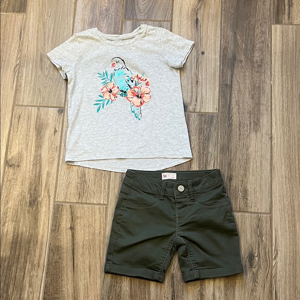 SO Tropical Bird and Green Bermuda Short Casual Set Size 7